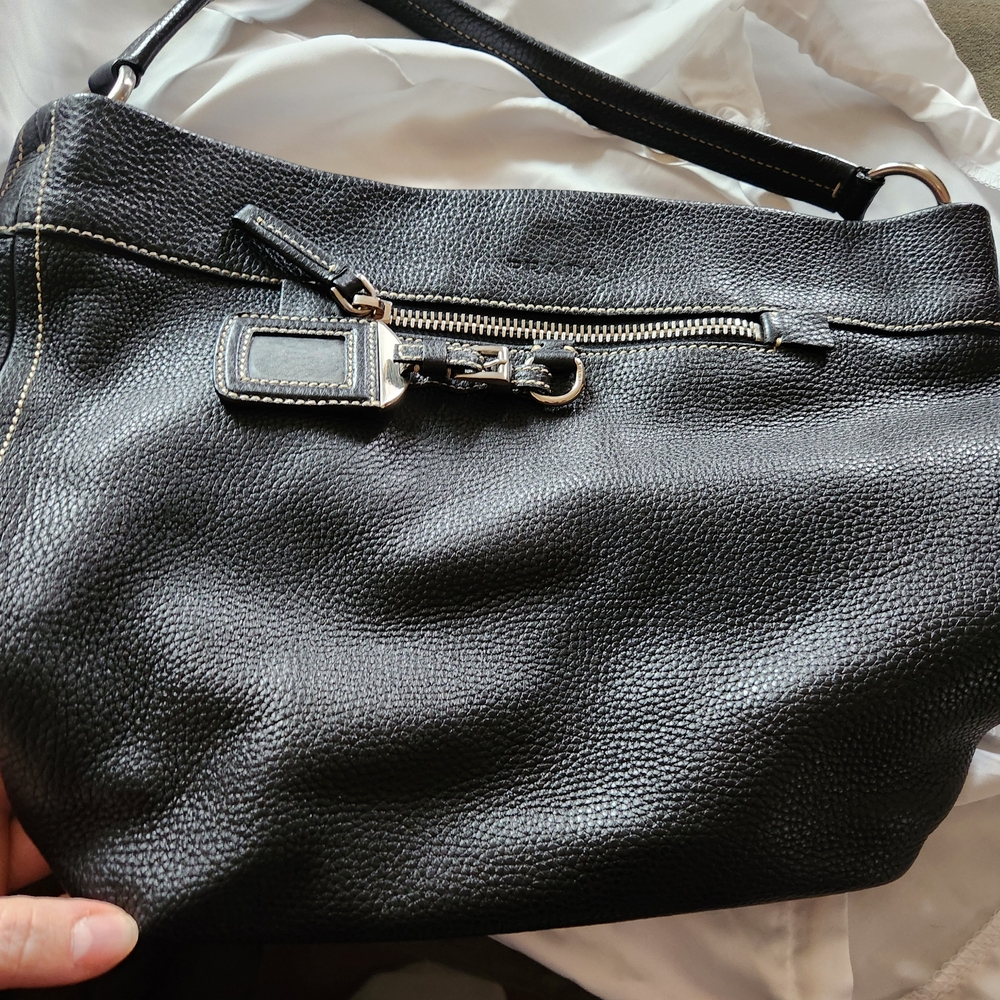 Prada Black Pebbled Leather Shoulder Bag with Silver Hardware